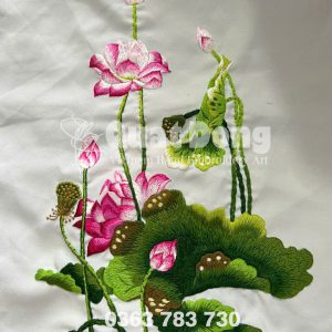 Tranh Thêu Tay Lưu Niệm Hoa Sen QĐ 04